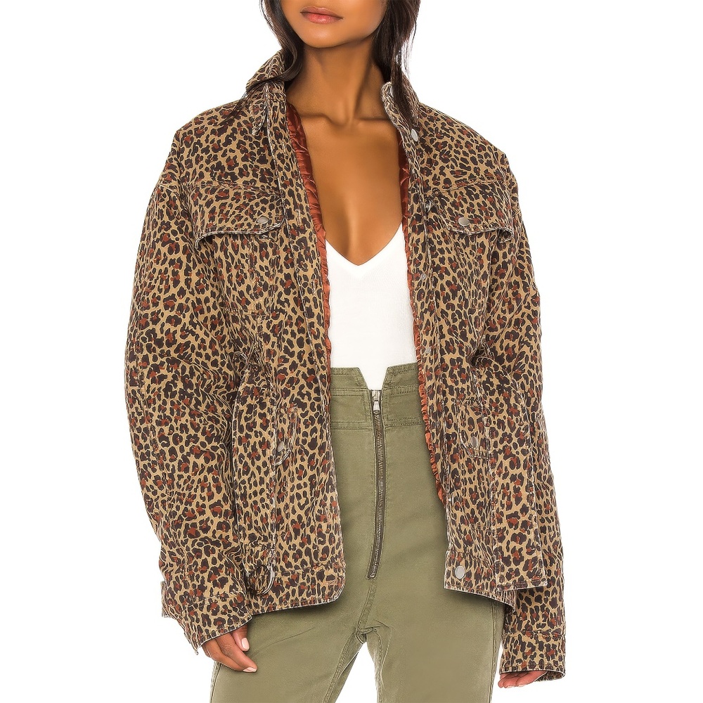 Marissa Webb Ellery Print Womens Anorak Jacket Khaki Leopard Print $598 Size XS